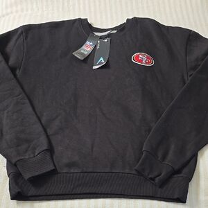 Women's San Francisco 49ers Antigua Red Forward Fleece Pullover Sweater Size:Med
